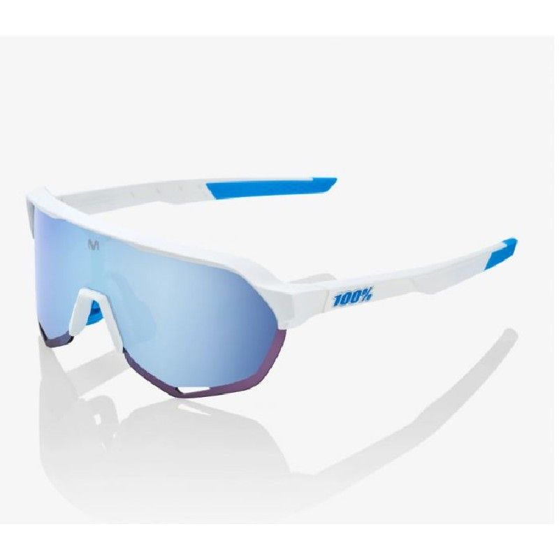 OCCHIALI 100% S2 MOVISTAR TEAM BIANCO CON LENTE HIPER BLUE MULTILAYER MIRROR