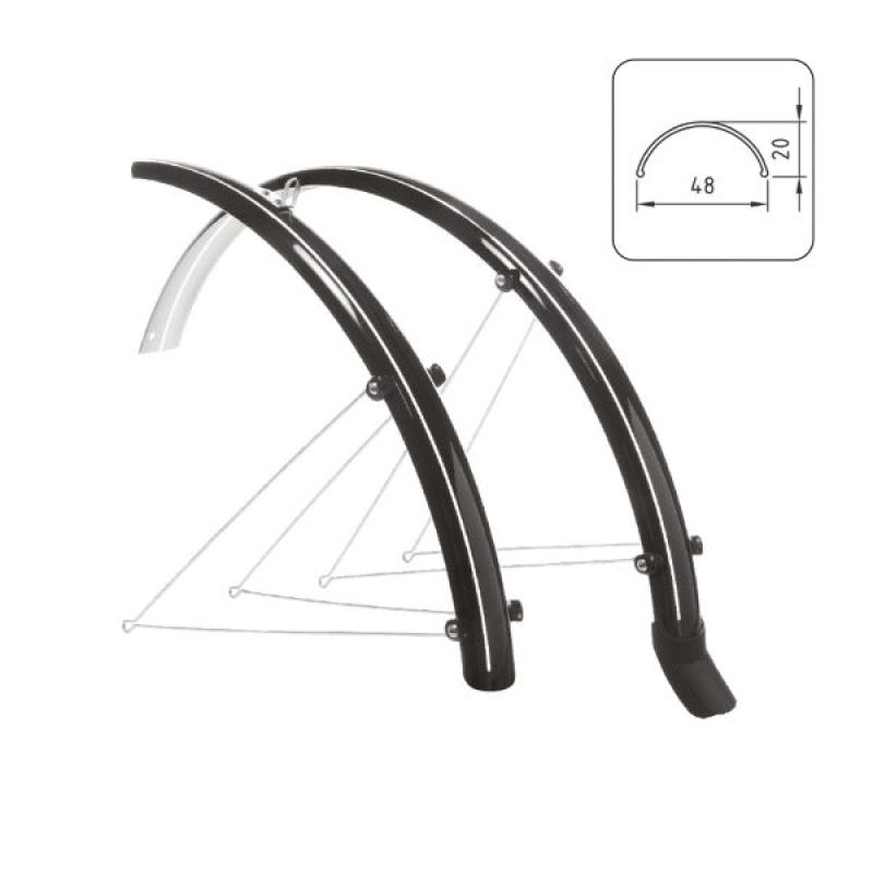 Fenders set POLYCARBONATE WITH SPLASH GUARD - 28" X 48 mm, silver