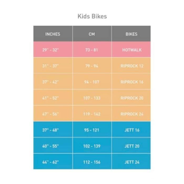 TABELLA TABLIE BICI SPECIALIZED BAMBINO