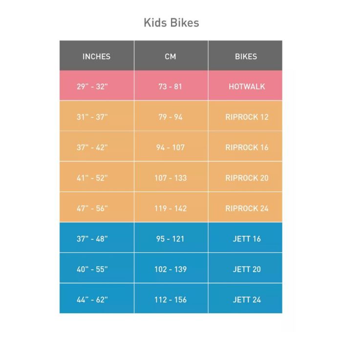 TABELLA TAGLIE BICI BAMBINO SPECIALIZED