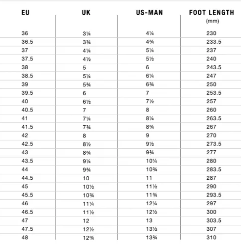 fizik size chart