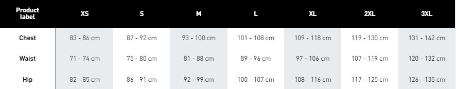 Size chart Five Ten Clothes 