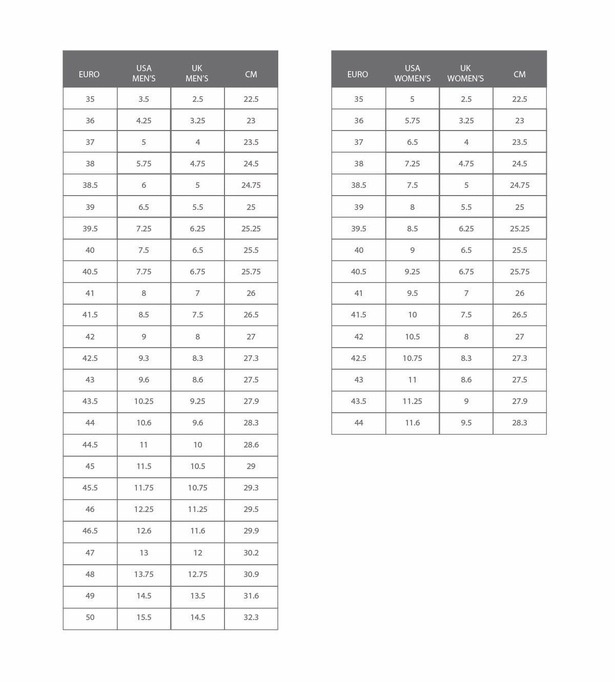 Specialized shoes size chart